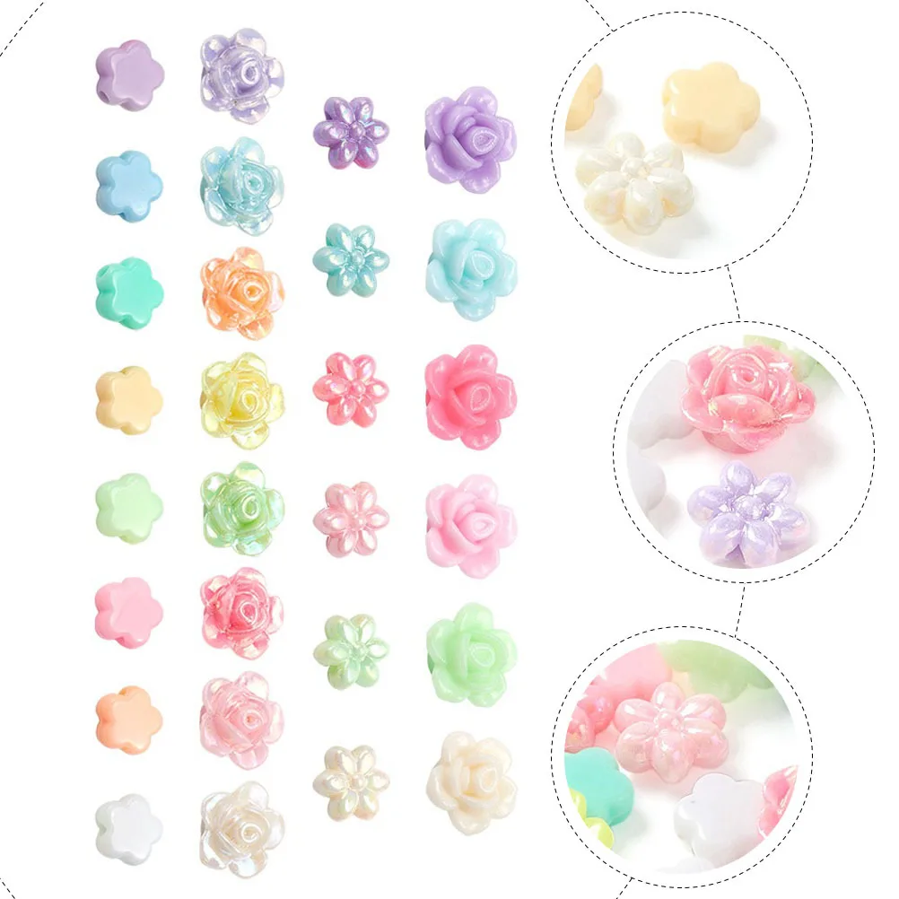 1 상자 꽃 모양 아크릴 비즈 DIY 팔찌 만들기 액세서리 보석 공예 용품 다채로운 작은 느슨한 비즈