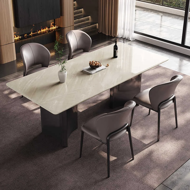 

Italian Minimalist Natural Marble Luxury Stone For Home Use, Rectangular Dining Table And Chair Set