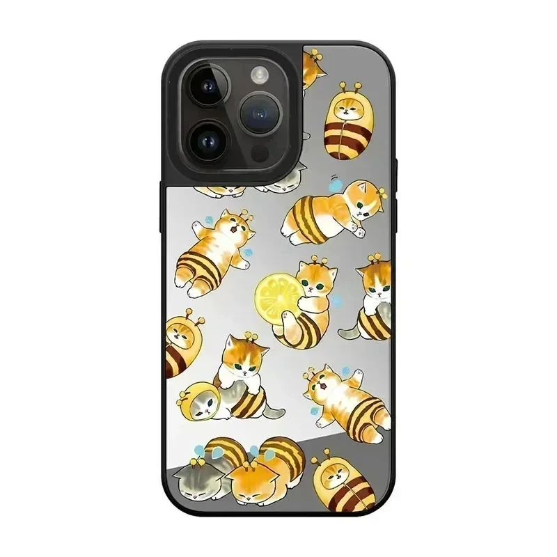 

Honeybee Cat Cute Mirror Surface MagSafe iPhone 11 12 13 15 14 Pro Max Protective Case, Fits iPhone 15 Pro Max