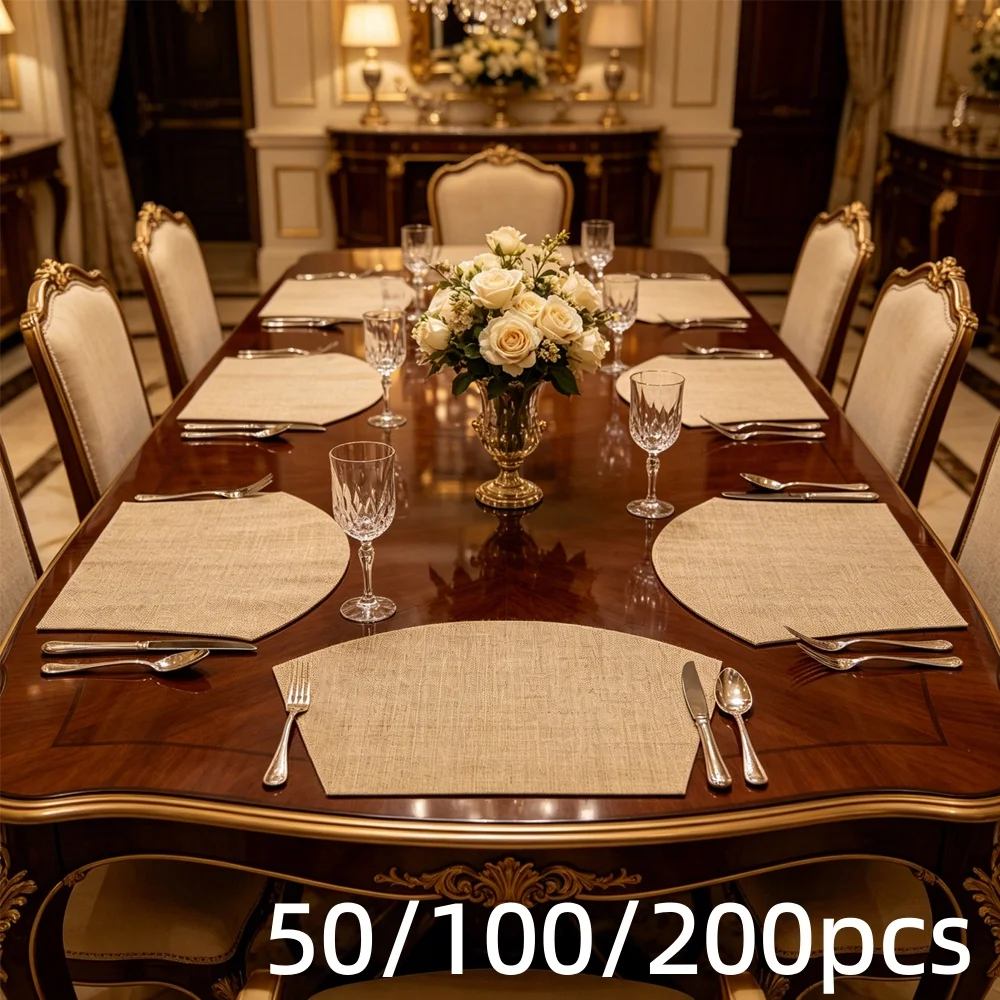 Les sets de table en jute en forme d'éventail (50/100/200 pièces) sont résistants à l'usure et à la saleté, et faciles à entretenir pour les restaurants/gîtes/pique-niques.