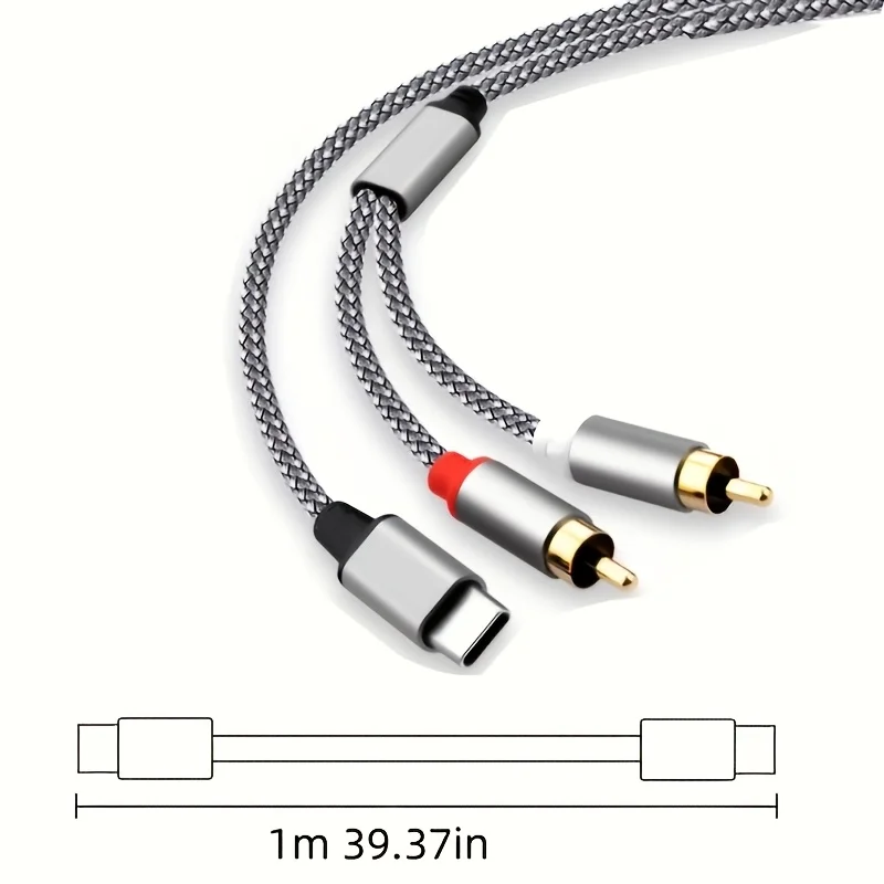 Type-C to 2 RCA Male Y-Splitter Audio Cable with Digital Chip, Compatible with Pixel 3/2, MacBook, Pad Pro 2018 & Moto Z