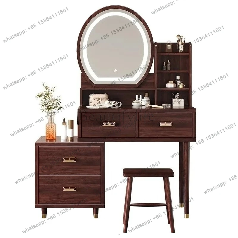 new Chinese dresser bedroom solid wood makeup table retractable small storage integrated simple modern makeup table