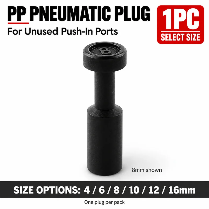 1PC PP Pneumatic Blanking Plug 4 6 8 10 12 16mm Black Nylon Push to Connect Air Fitting Port Stopper for Workshop Line Repairs