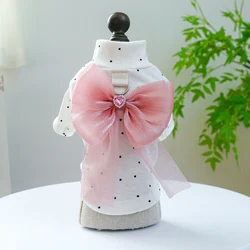 1PC Pet Apparel Dog Spring and Autumn White Dots Pink Bow Fairy Paired With Inner With Drawstring Buckle For Small Medium Dogs