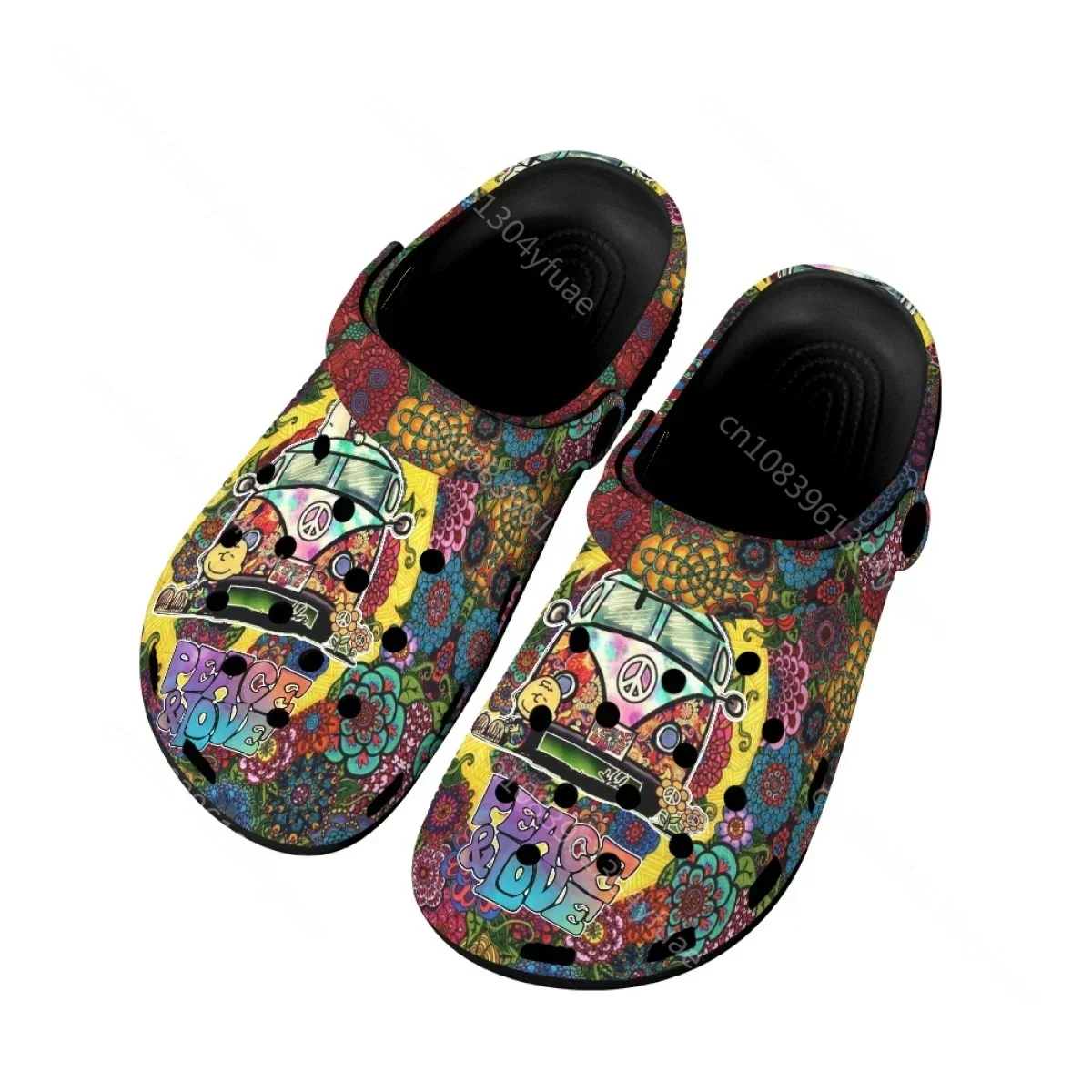 Zapatillas de verano con estampado de paz y amor para mujer, sandalias de casa a la moda, zapatos planos transpirables, toboganes de playa