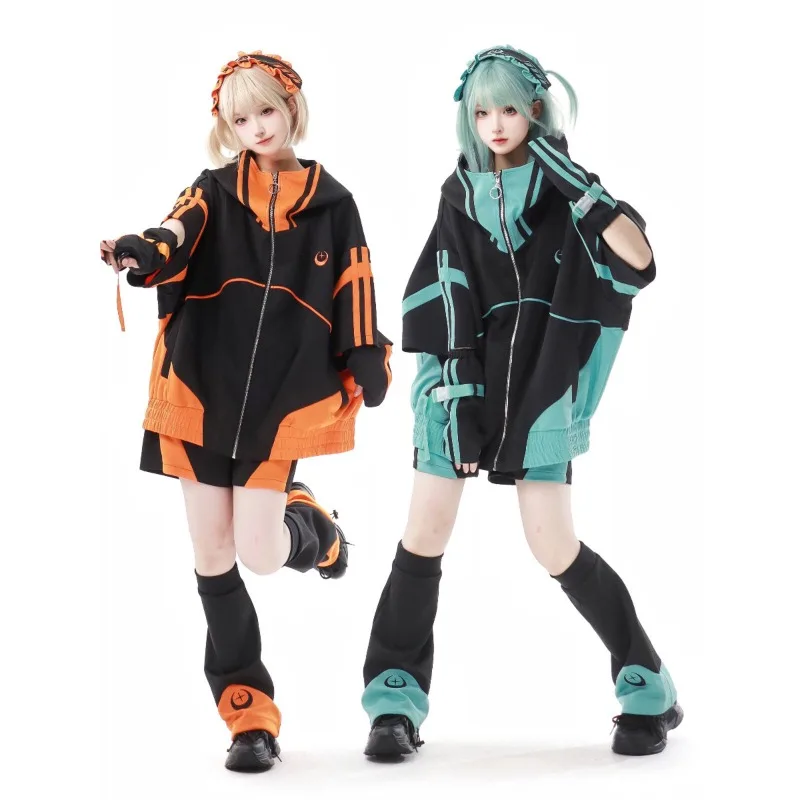 Uniforme deportivo japonés Mine Sportswear, abrigo verde, negro, naranja, negro, calentadores de piernas sueltos, pantalones cortos, traje original Y2K, disfraz de Cosplay