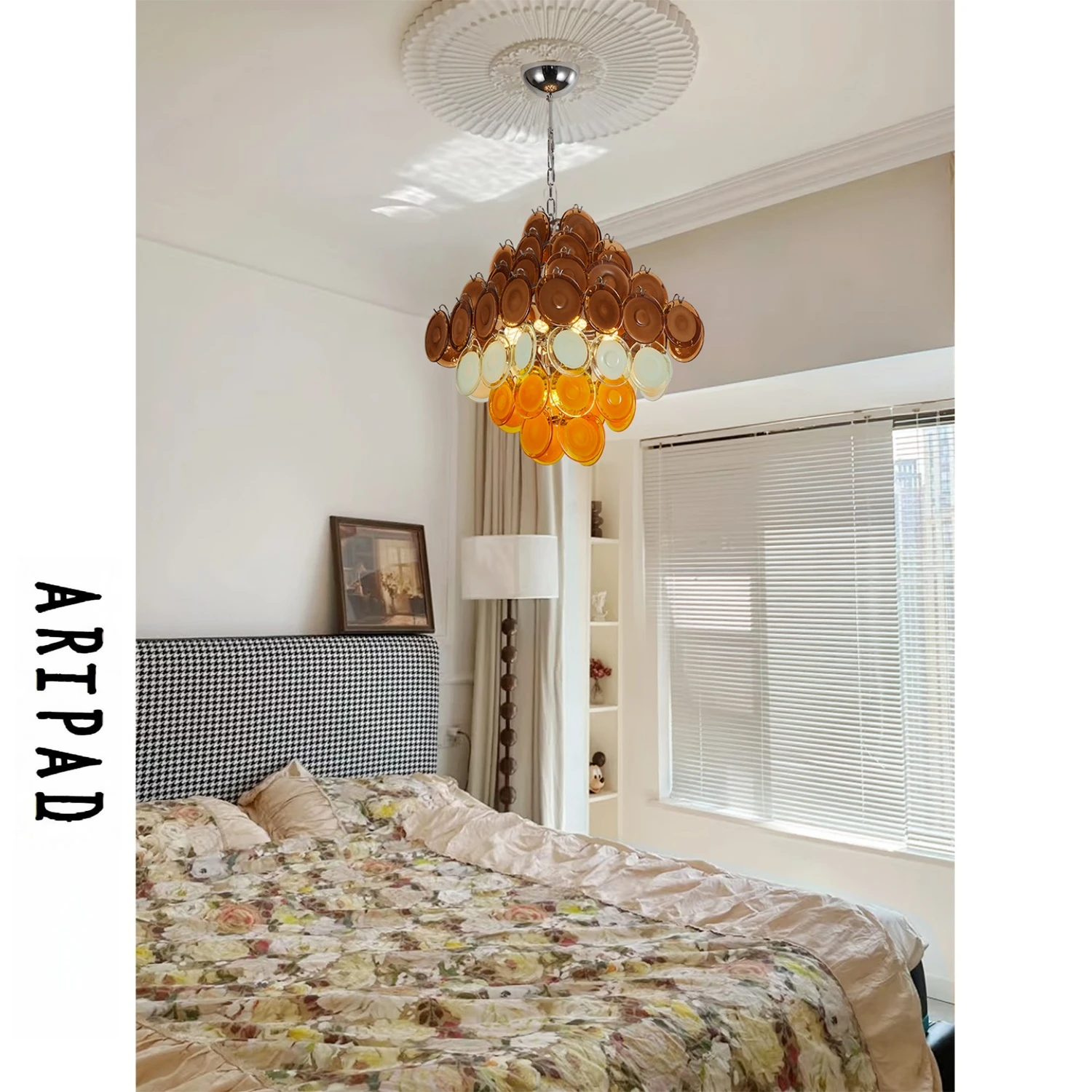

Modern Brown Orange Ceiling Light Nordic Simple Style Hardware Frame glass Shade Dimmable Chandelier for living room Hallway