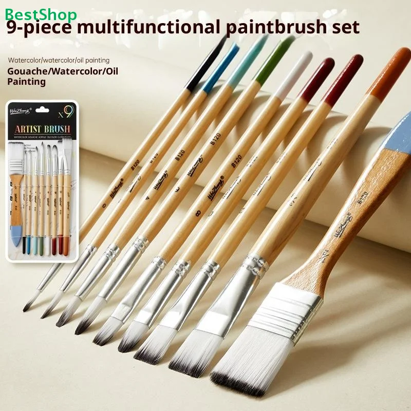 ♥ 9-teiliges Künstler-Pinselset - Pinsel in Verschiedenen Größen für Aquarell-, Öl- und Gouache-Malerei