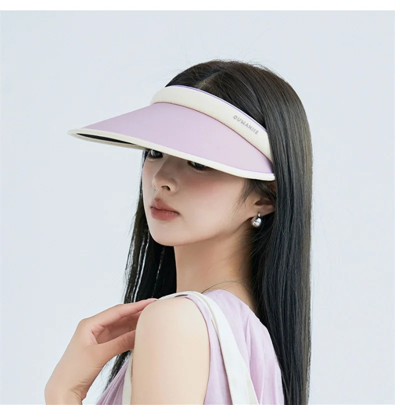 Color Blocking Ice Silk Hairband Hollow Top Hat Korean Fashion Shading Sunscreen Hat Student Sun Hat Outdoor Mountain Climbing