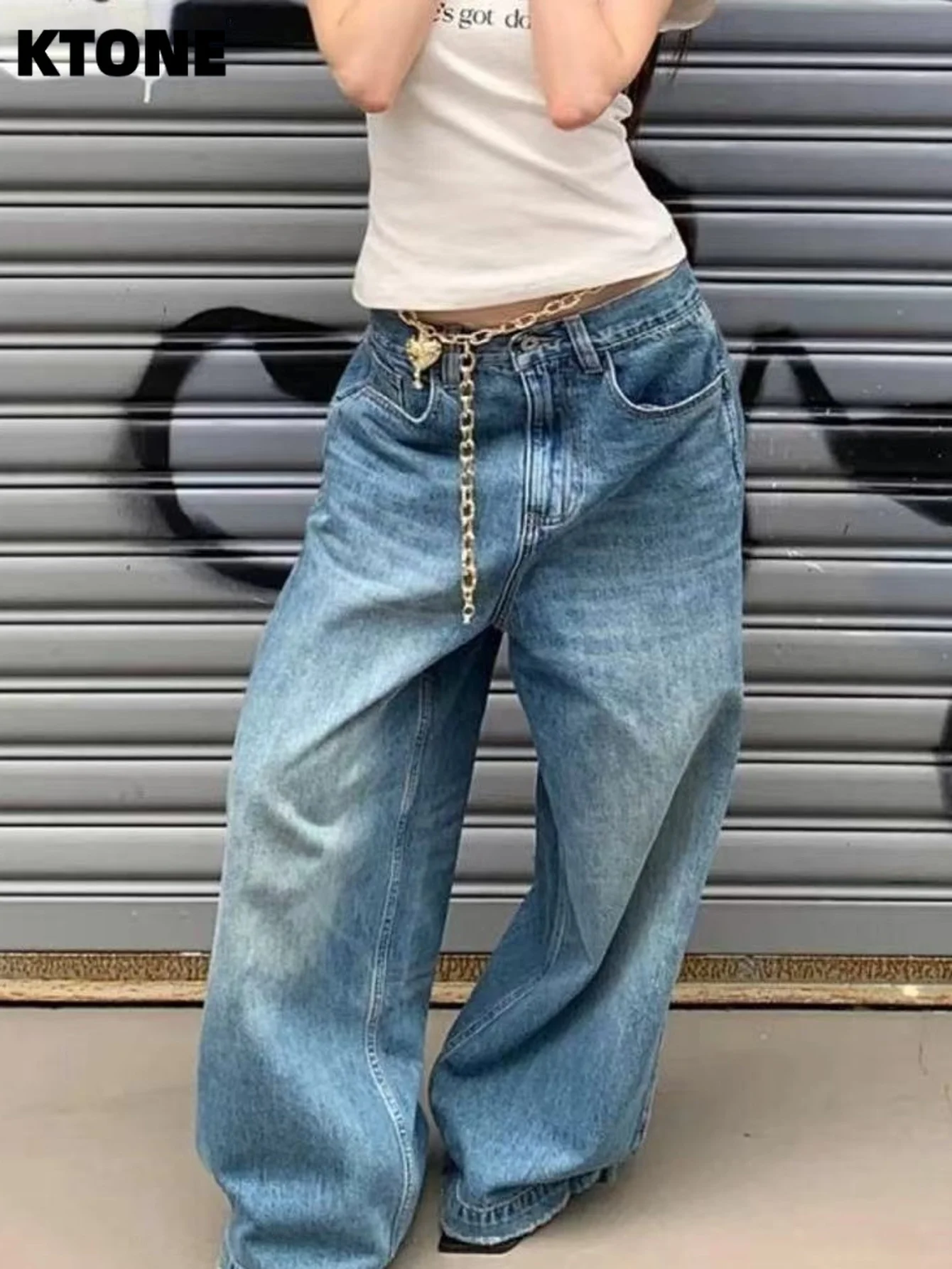 

Cool Men's Loose Blue Jeans Y2k Clothes Drip Fashion Casual Daily Pants No accessories or belts included