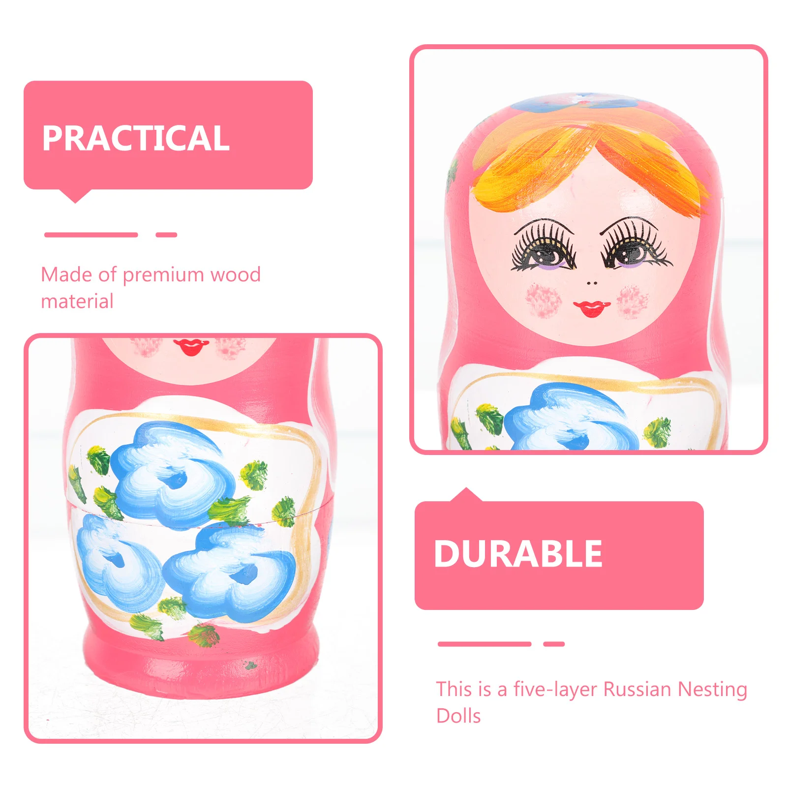 Meisjesspeelgoed Matryoshka Nesting Dolls Houten Russisch Decor Roze Cartoon Stapelbaar voor kinderen