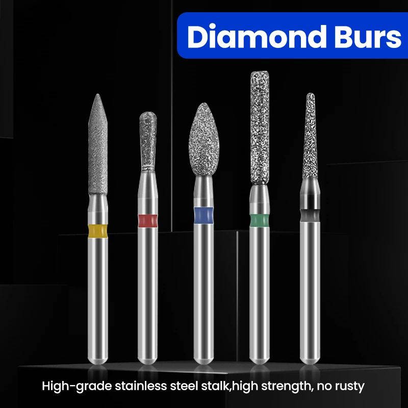 10 pcs/box Corrosion Resistant Dental Diamond Burs 1.6mm Shank, Accurate Controlled Cutting, Withstands High Heat Sterilization