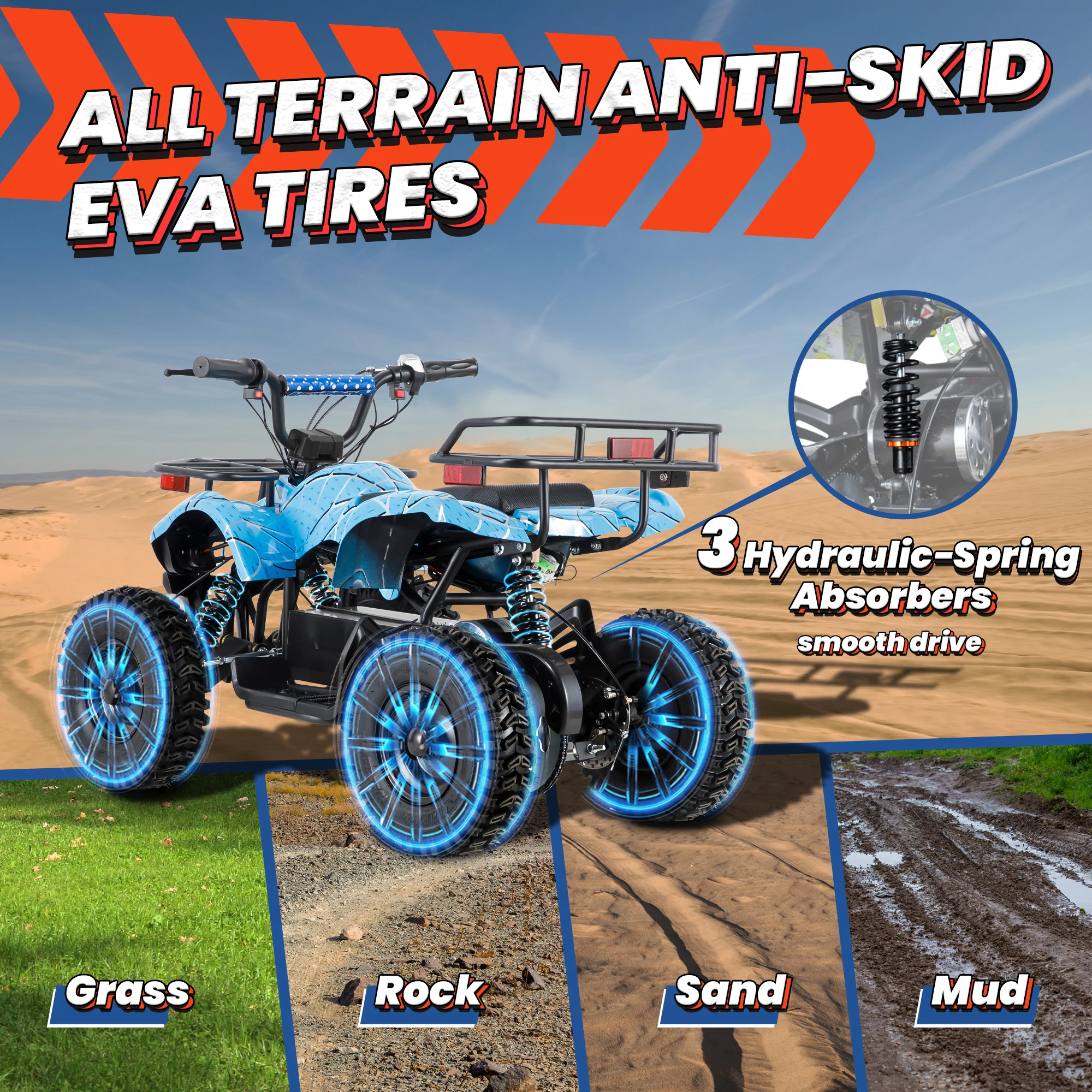 36V Electric ATV Dirt Quad Electric Four-Wheeled ATV with 500W Brushless Powerful Motor Off-Road Vehicle Electric Kids ATV Ride