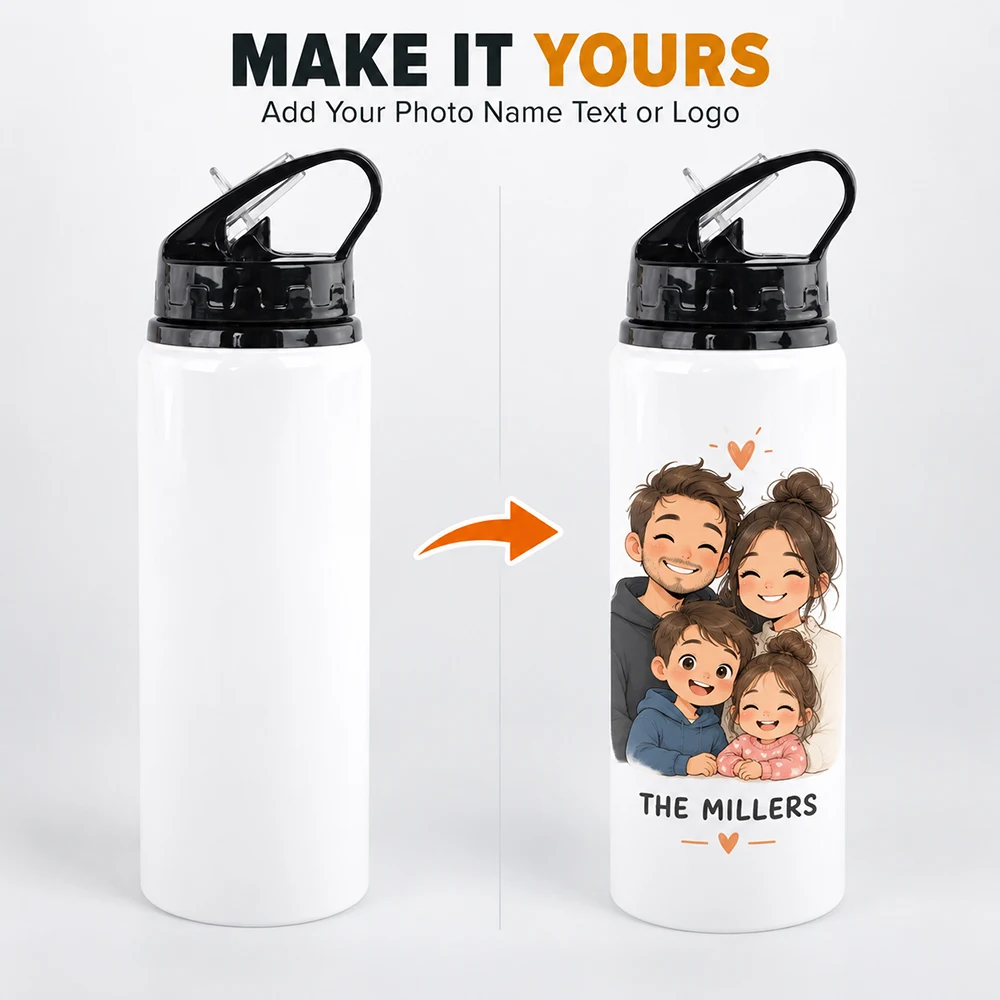 Personalized Sports Water Bottle 600ml Custom Photo Name Logo Bottle With Straw Lid for Kids School Gym Travel Family Team Gifts