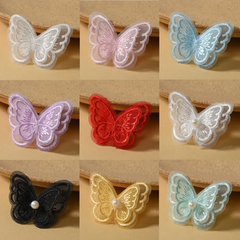 

10Pcs 4.5x4cm Double Layer Embroidered Butterfly Cloth Patches Colorful Mesh Appliques For DIY Sewing Craft Headwear Accessories
