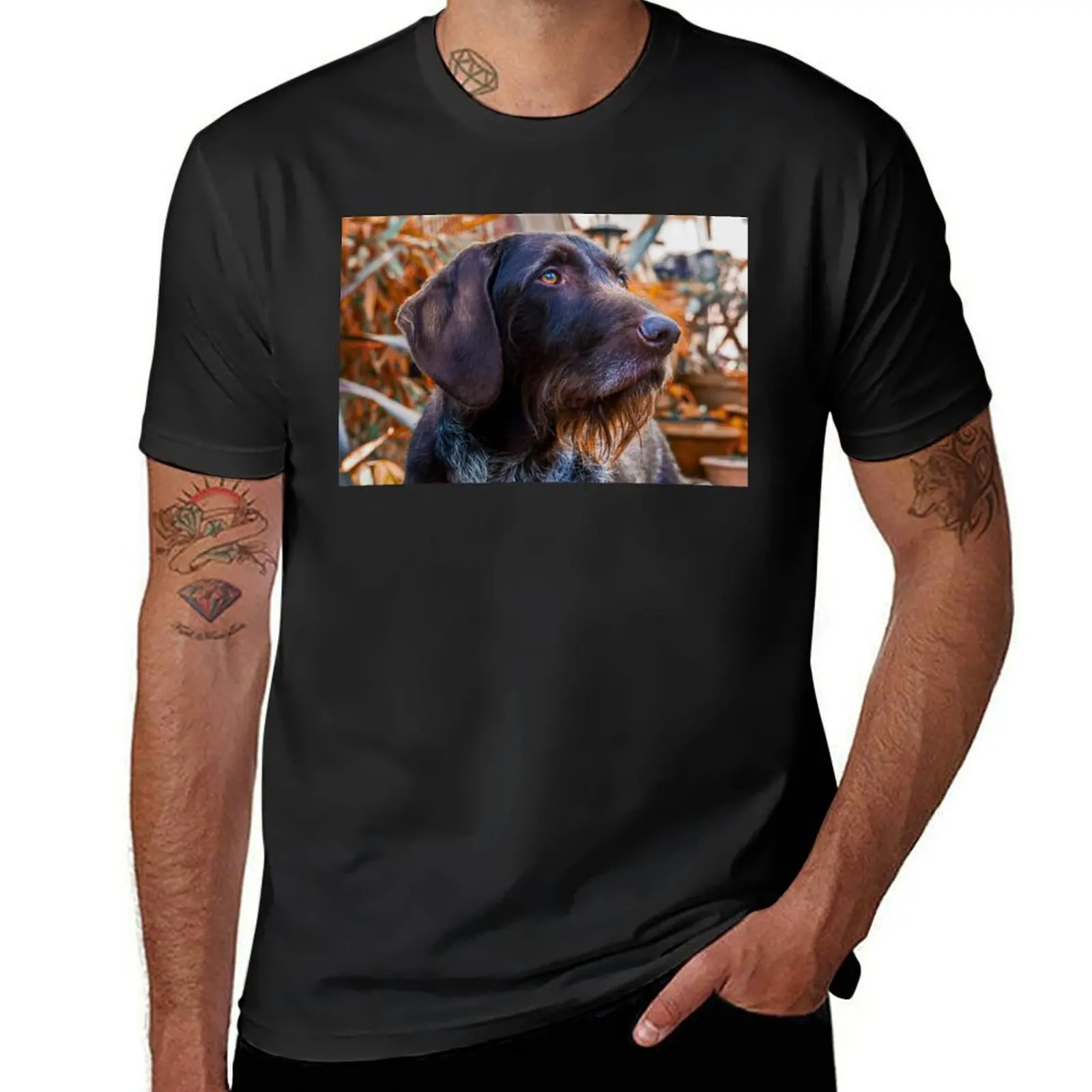 German Wirehaired Pointer Portrait T-Shirt summer tops oversizeds sports fans mens clothes