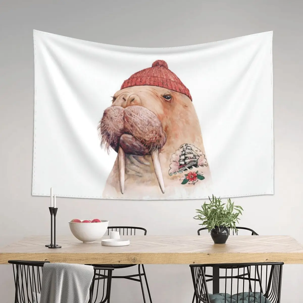 

Tattooed Walrus (Red) Tapestry Home Decorating Outdoor Decoration Wall Tapestries Wall Hanging Decor Tapestry