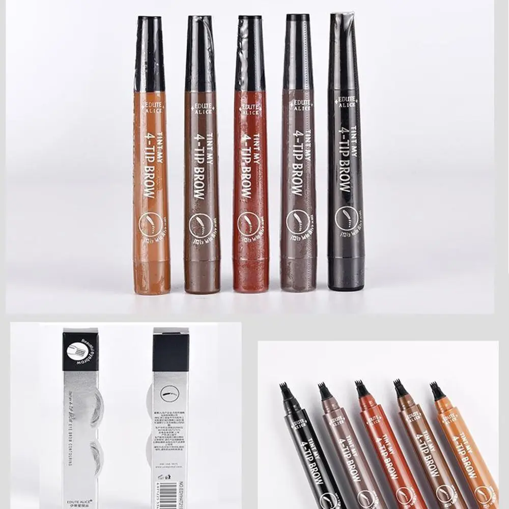 Four-Headed Eyebrow Pencil Waterproof Sweat-Proof Non-Fading Black Brown Liquid Eyebrow Pencil  4-Fork Eyebrow Pencil