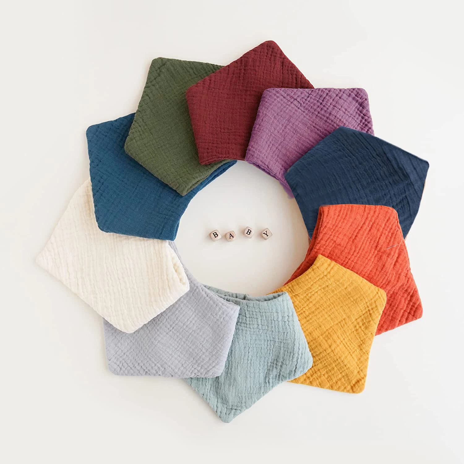 10 عبوات من مرايل الأطفال الموسلين، مرايل لعاب الأطفال باندانا 100% للأولاد والبنات، مجموعة من 10 ألوان ثابتة للتسنين وسيلان اللعاب