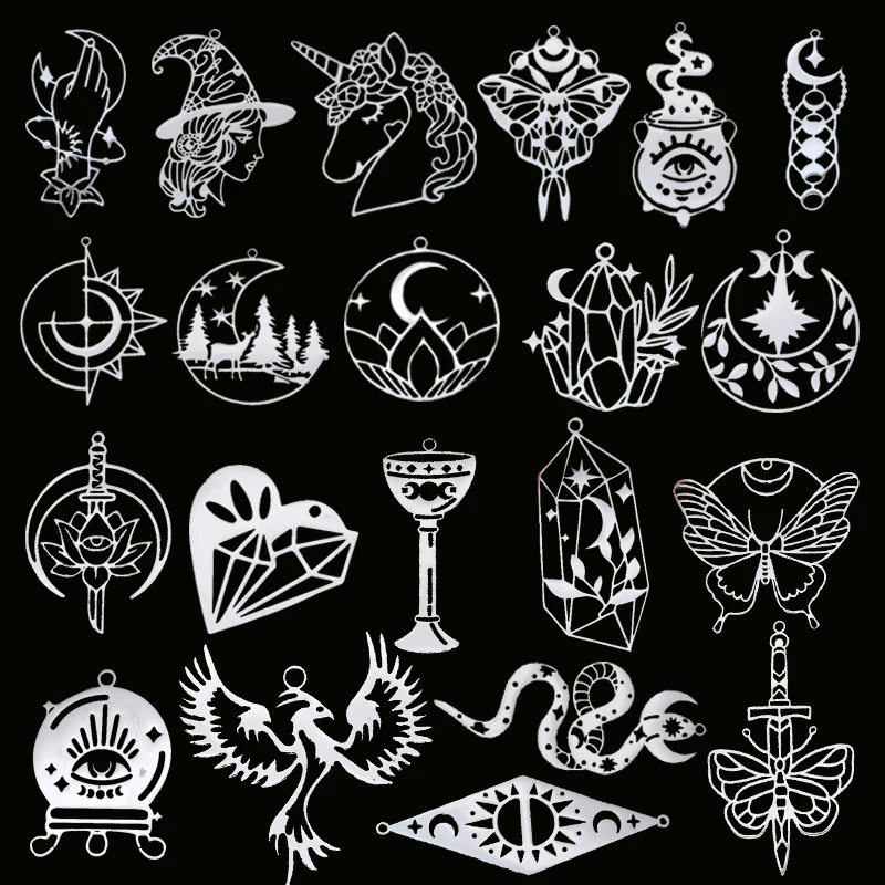 3 szt. Gothic Sun Witch jednorożec księżyc ptak Charms do tworzenia biżuterii DIY Craft kolczyki naszyjnik motyl wisiorek ze stali nierdzewnej