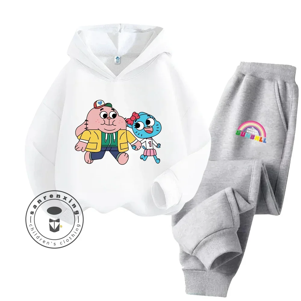 Spring and Autumn Cartoon Amazing World of Gumball Pure Cotton Hoodie Antibacterial and Durable Boys and Girls Sports Hoodie Set