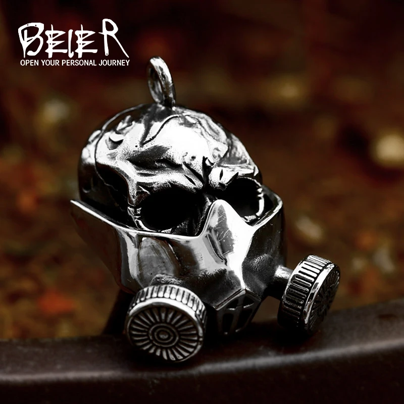 BEIER new arrive Stainless steel Two piece set head men skull punk Pendant Necklace Halloween Chain fashion BP8-1325