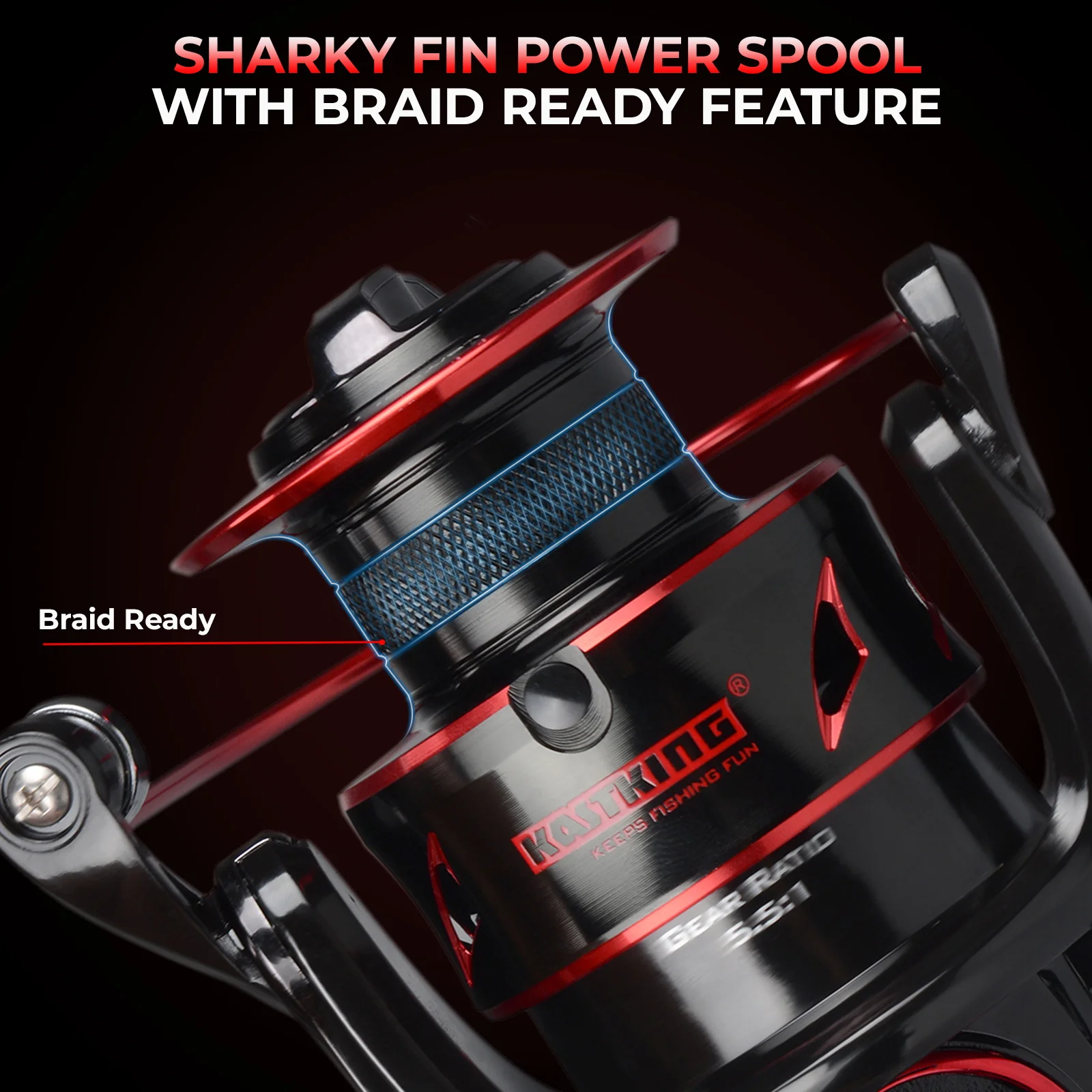 KastKing Sharky Baitfeeder III Spinning Angelrolle, abgeschirmter Edelstahl BB Carbon Fiber Drag für Live Liner Bait Action – Detail 3