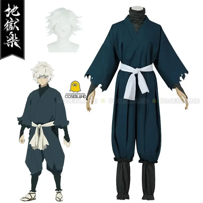 

Anime jigokuraku hell's Paradise gabimaru cosplay costume wig blue top iwagakure Shinobi uniform outfit gabimaru The Hollow Men