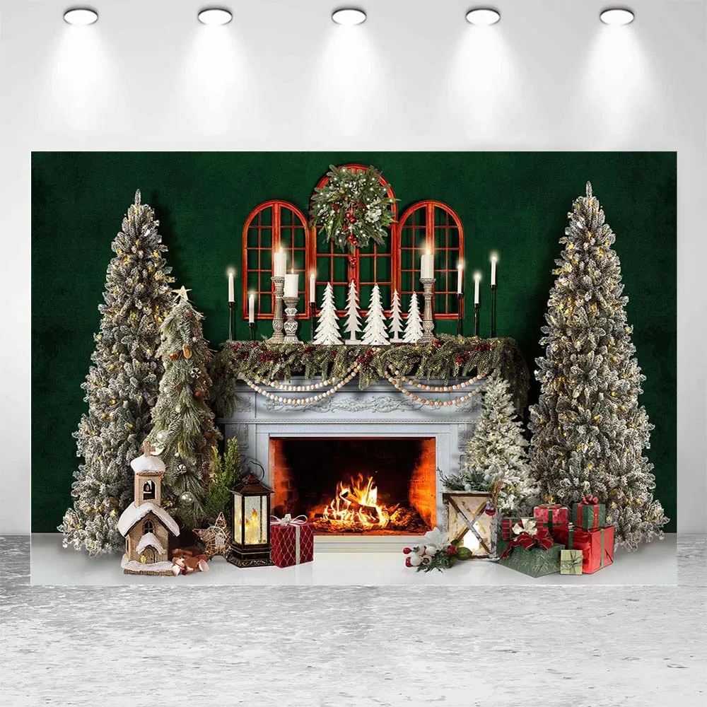 Mocsicka คริสต์มาสฉากหลังเตาผิงสีขาวต้นคริสต์มาสพวงหรีดเทียน Xmas ภาพพื้นหลังภาพครอบครัวถ่ายภาพ Props