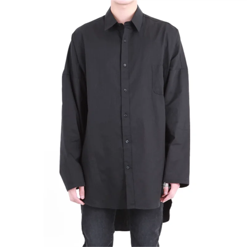 

2026 Spring/Summer Style Unstructured Skirted Large-Sized Loose-Fitting Long-Sleeved Shirt for Men Round-Neck Shirt