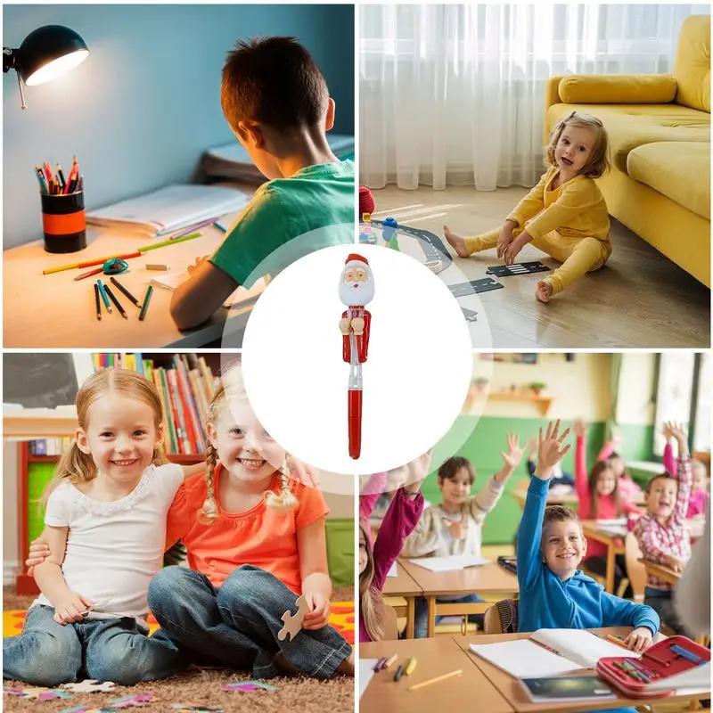 ปากกาลูกลื่นน่ารักน่ารัก Boxing Action Santa ปากกา Light อุปกรณ์คริสต์มาสตลกวันหยุดที่ไม่ซ้ํากันของขวัญสําหรับโรงเรียน