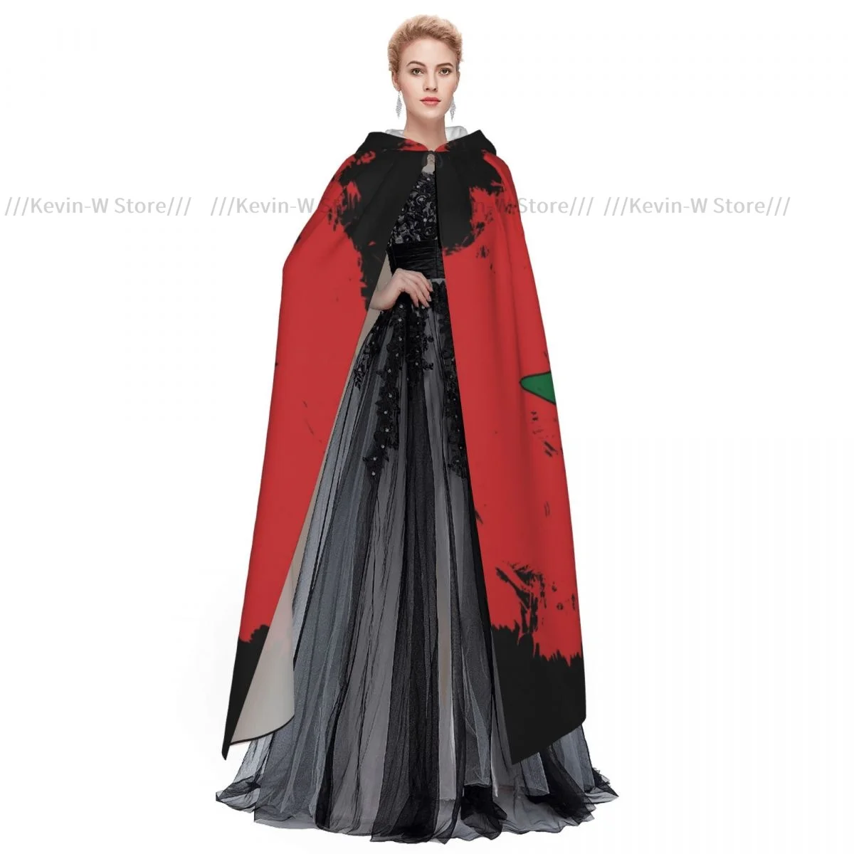 Morocco Flag Brush Background Hooded Cloak Polyester Unisex Witch Cape Costume Accessory