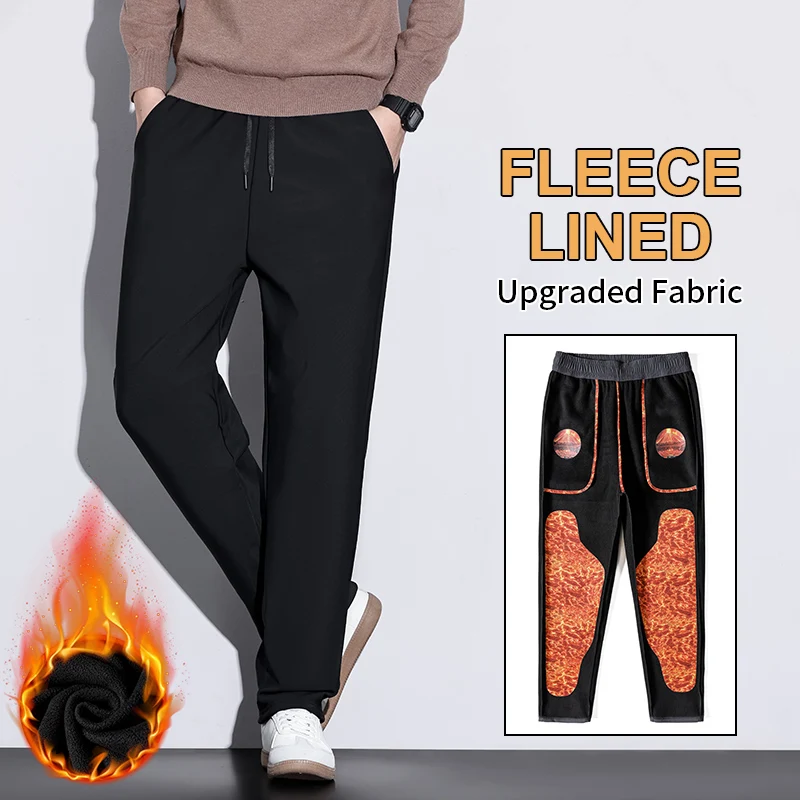 الرجال البوليستر صوف مبطن فضفاض مستقيم بنطال ذو قصة أرجل واسعة 2025 الخريف الشتاء موضة الدافئة تمتد الخصر حجم كبير 5XL