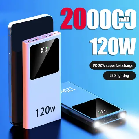 200000 MAH 보조베터리 120W 초고속 충전 디지털 디스플레이 배터리 Iphone 15 14 Samsung Xiaomi 용 고용량 보조베터리