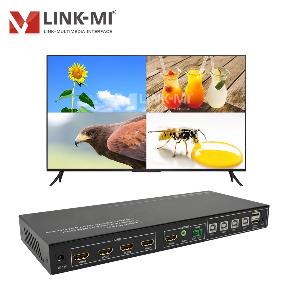 

LINK-MI 4K60Hz 4X1 HDMI Multiviewer 4-Port KVM Switch Seamless Audio USB 1080P 4 IN 1 OUT Switch