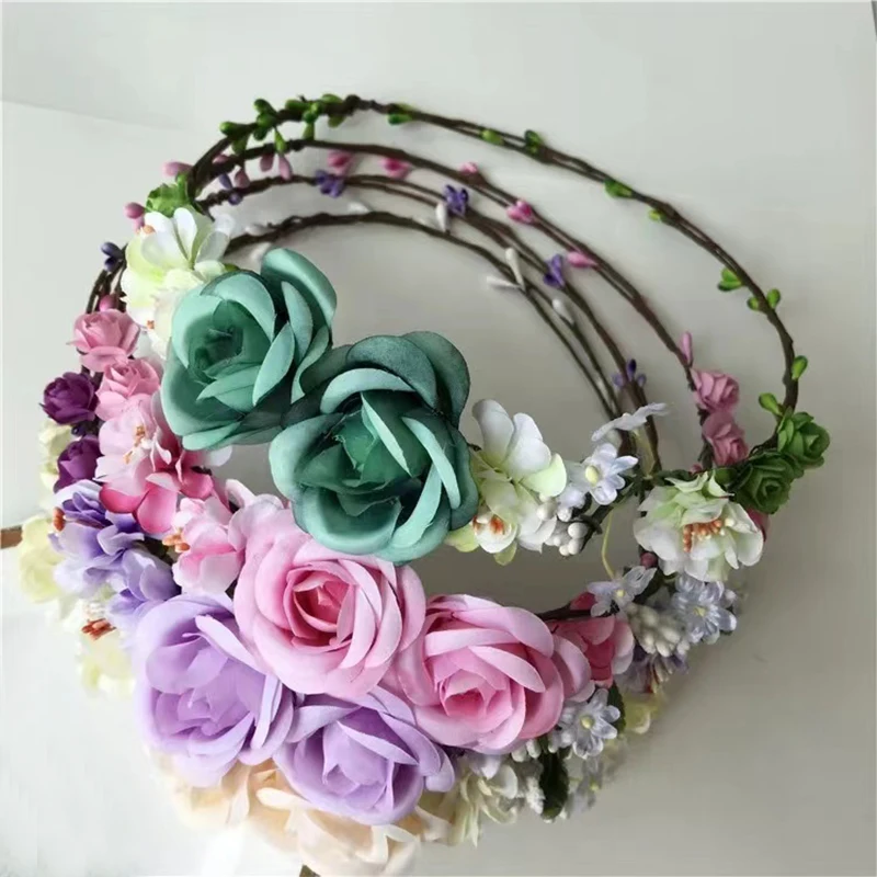 Europe And The United States Popular Rose Bride Wreath Hair Hoop Seaside Tourism Beautiful Simulation Flower Hair Hoop