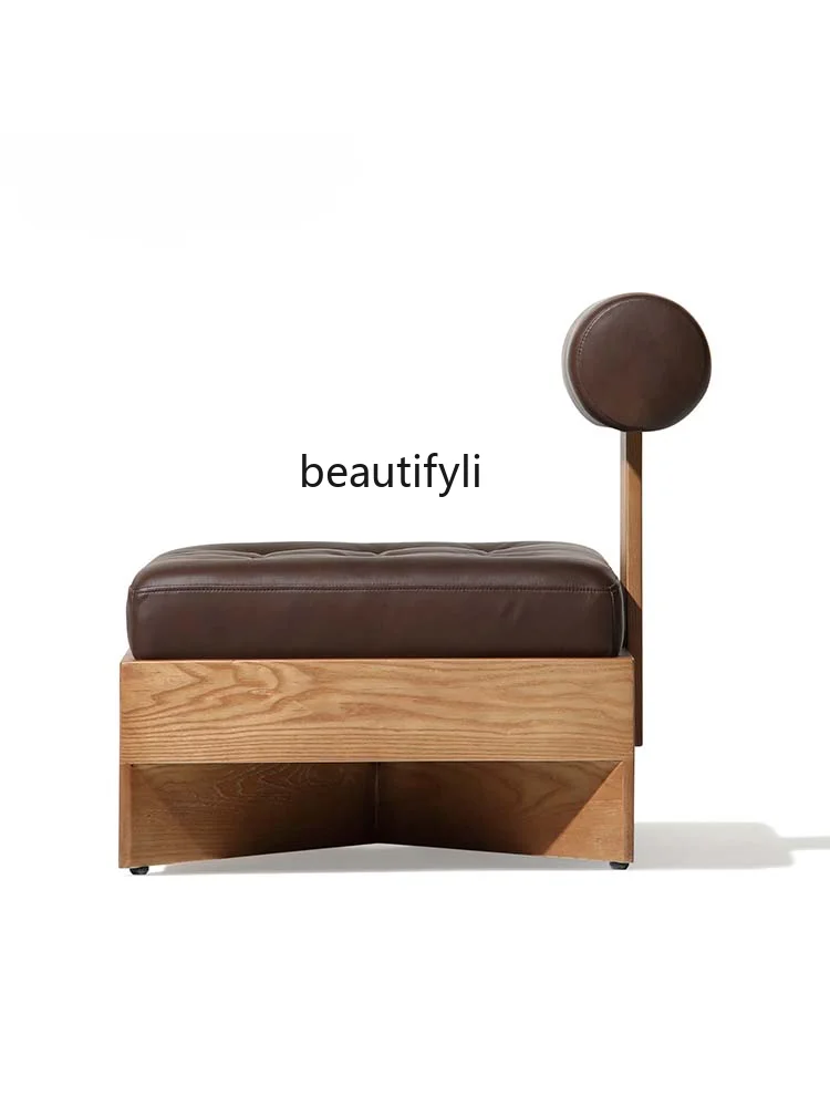 Solid Wood Sofa Chair Living Room Leather Chair Middle and Ancient Light Luxury Backrest Stool Creative Soft Bag Cushion