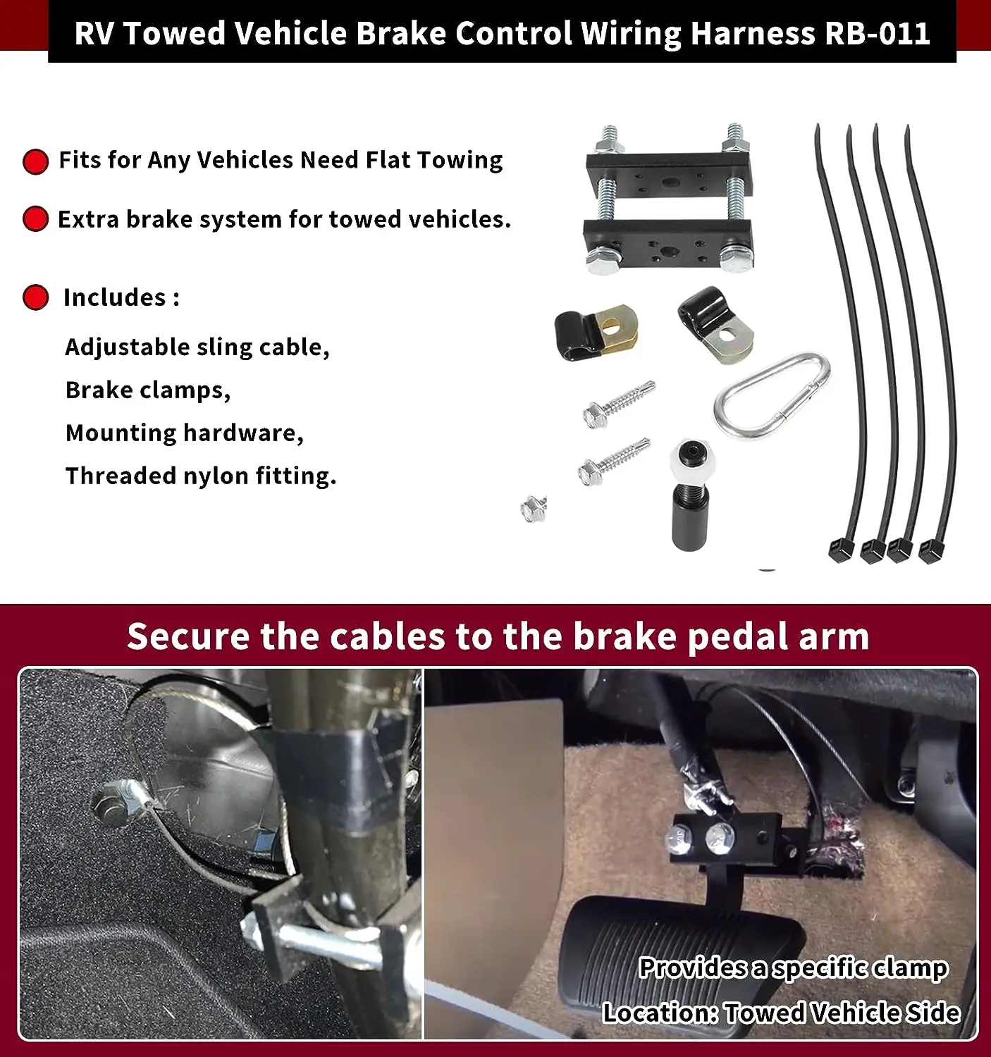 TML RB-011 Ready Brake Extra Cable Kit for RV Towing Control Wiring Harness System, Connect with Towed Vehicle Brake Pedal