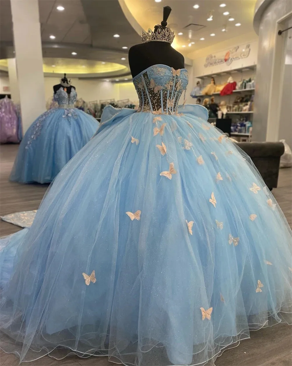 

Голубые тюлевые платья Quinceanera с бантом-бабочками, милое бальное платье, милые платья для выпускного вечера, Vestidos De 15.
