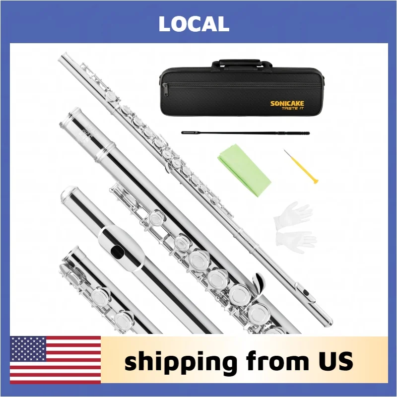 

Флейта SONICAKE Local Flute 16 с закрытыми отверстиями, в тональности До, для занятий и концертов, музыкальный инструмент с футляром, салфеткой для чистки, палочкой, перчатками