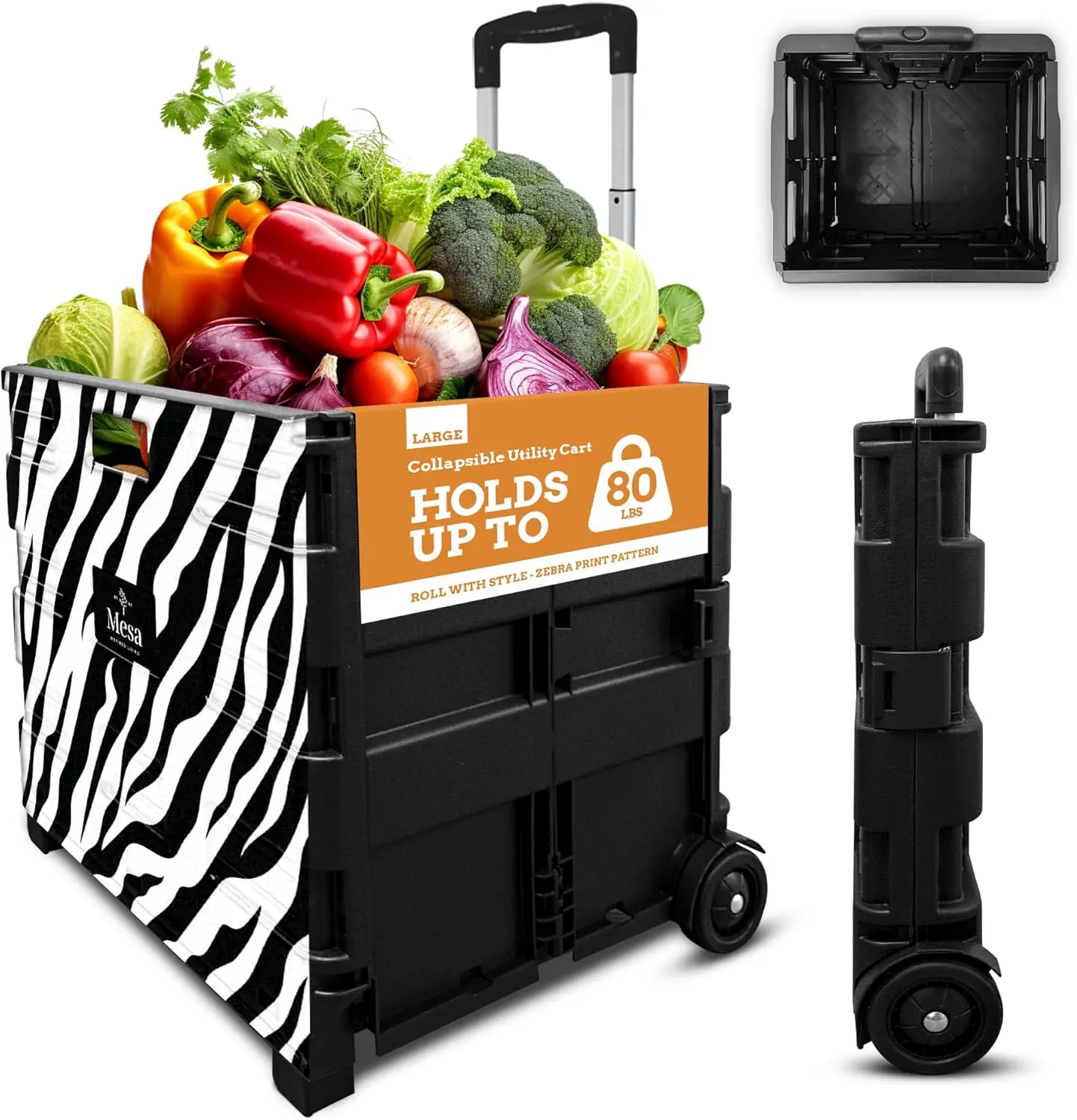 

Living Ultra-Slim Rolling Collapsible Storage Pack-N-Roll Utility-carts, with Telescopic Handle, for Home