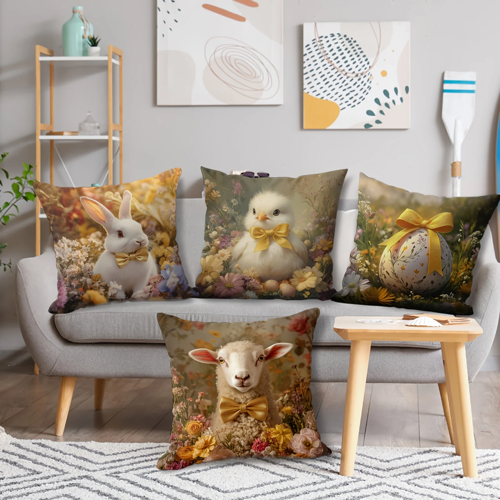 1PC Easter Themed Throw Pillow Covers,  Animal and Egg Design, with Inserts Not Included for Home and Office Decor