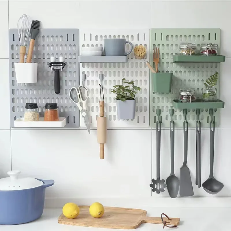 Hanging Storage Rack Punch-free Household Hole Board Wall Dormitory Kitchen Bathroom Wall Shelf Wall Storage Hook Rack Shelves