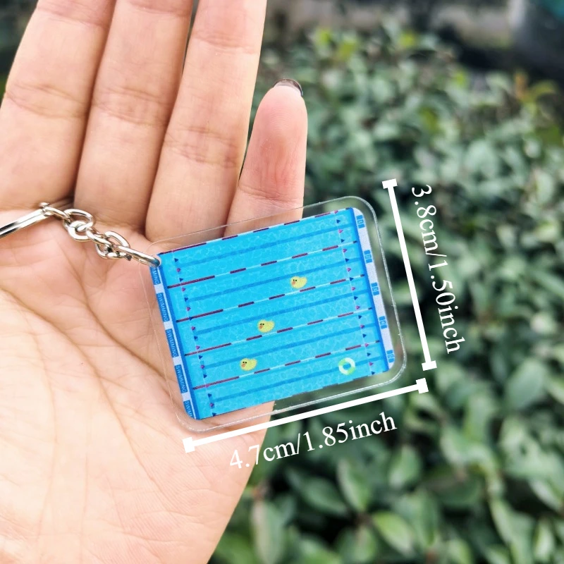 1pcs Swimming Pool Keychain Souvenir Mini Tennis Pendant Swimming Three-dimensional Acrylic Keychain