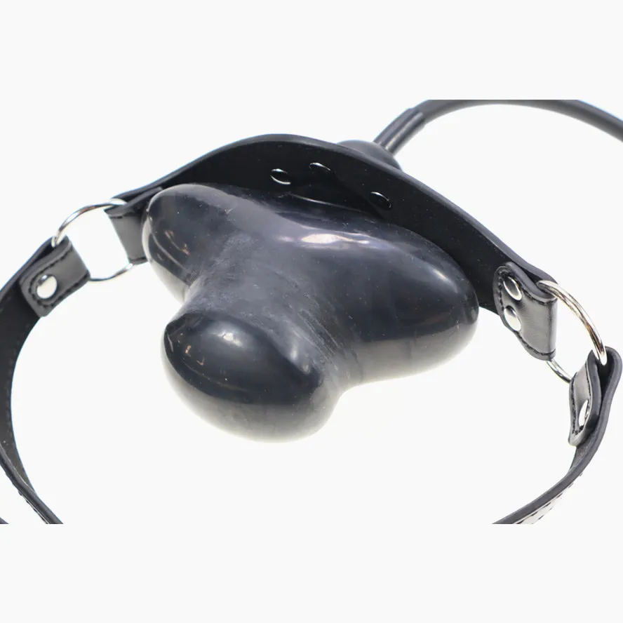 BDSM قفل حزام الرأس ل فراشة اللاتكس نفخ الكمامة عبودية القيود لعب الكبار ألعاب الجنس الفم المكونات الكرة