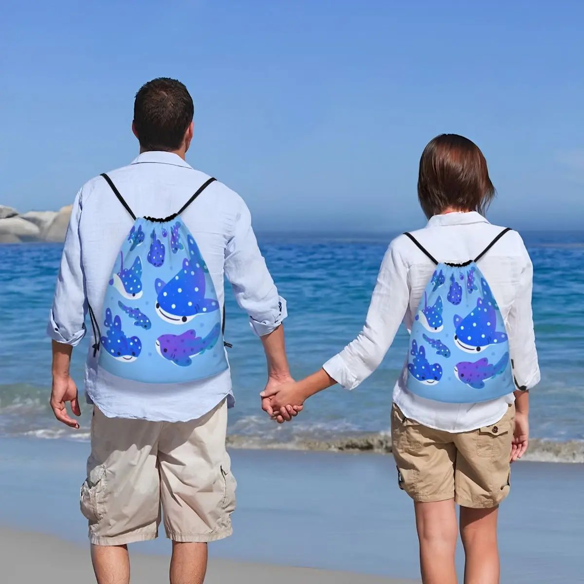 Polka Dot Shark Backpacks Multi-function Drawstring Bags Sports Bag Book Bags for Travel School