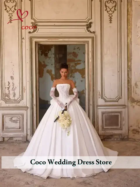 Customized Graceful Satin Wedding Dress, tight lace top, elegant princess wedding dress, wedding dress Vestido de novia