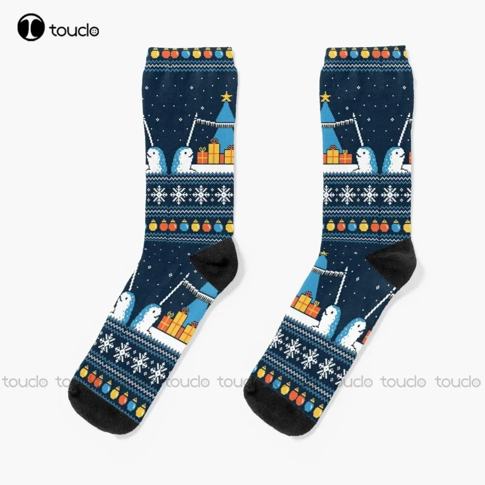 Christmas Narwhals Socks Novelty Socks For Men Personalized Custom Unisex Adult Teen Youth Socks 360° Digital Print Fashion New
