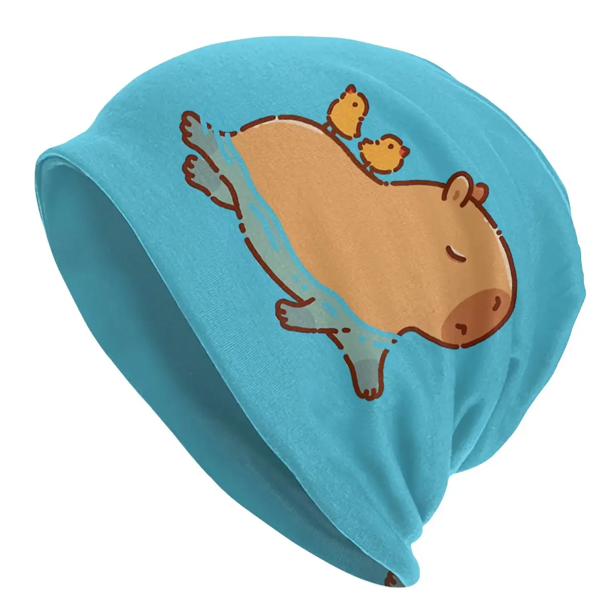 Capybara Swimming With Two Birds On His Back Men Women Thin Beanies Outdoor Ski Cap Skullies Bonnet Hat