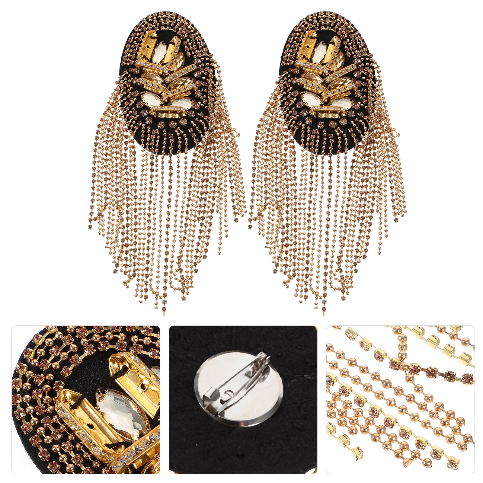

Gold Plated Shoulder Tassels Epaulet Set Rhinestone Decorated Fringe Mark for Uniforms Jackets Elegant Style 2 Pcs